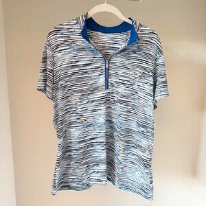 Tail Short-Sleeve Golf Top, Blue Stripe Print, Size XL